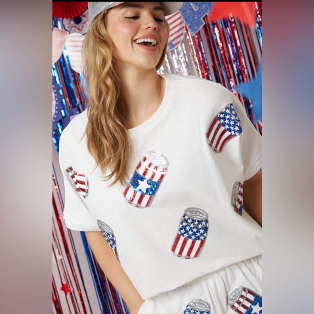 Cutest patriotic sequin “can” two piece short set S M L XL - Picture 3 of 12